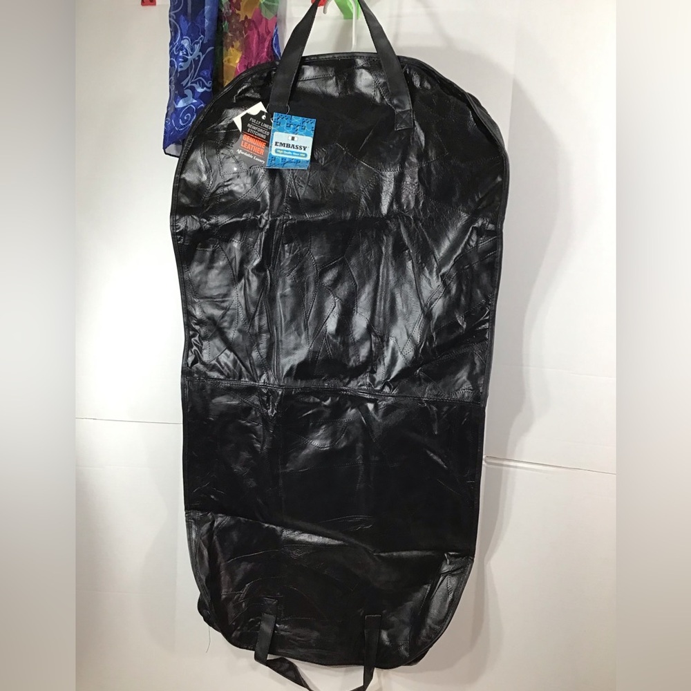 Embassy black leather zip around garment travel bag NWT